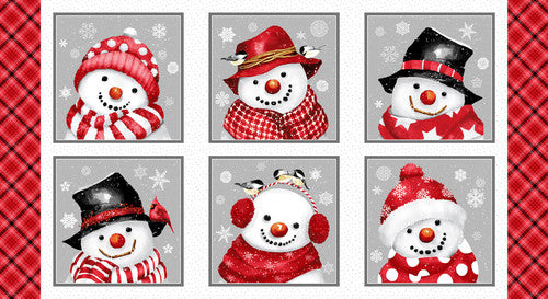 Snow Crew Flannel Snowmen Blocks Multi – Pinwheels & Posies